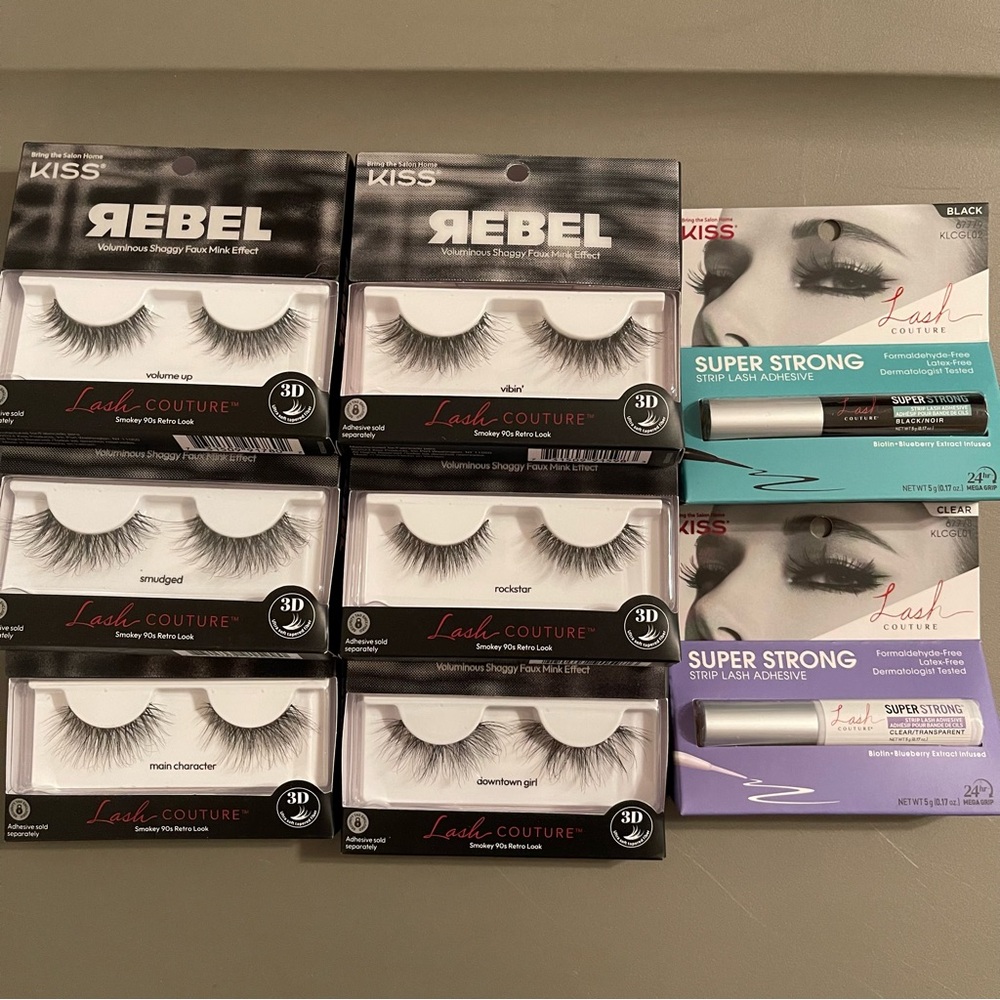 NEW ✨ 6 sets of KISS REBEL false Eyelashes and 2 Lash glue